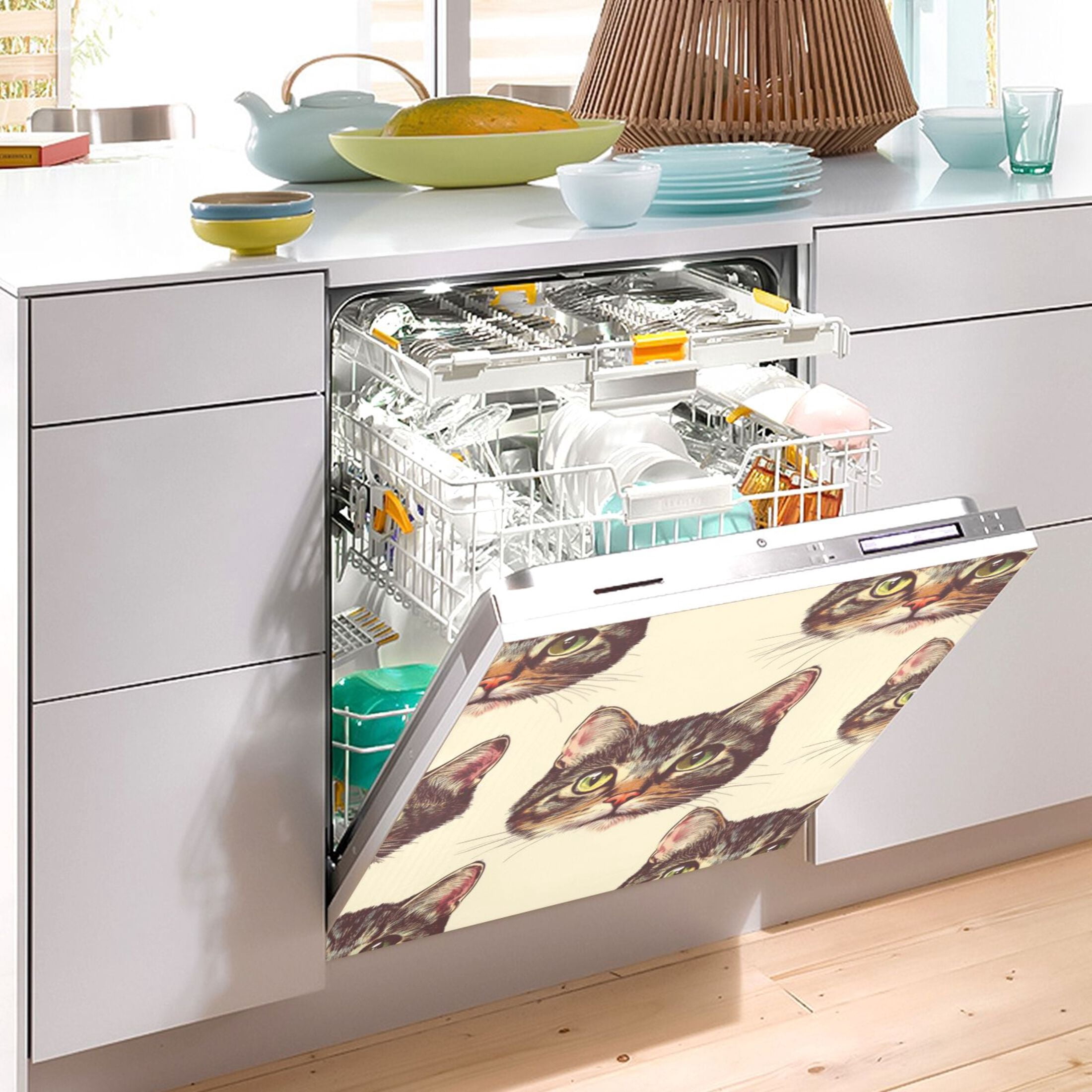 Dishwasher Magnetic Sticker 23x26 Inch Refrigerator Magnetic Sticker Washing Machine Magnetic Sticker Kitchen Panel Magnetic Sticker Home Decor Brown Cat Face