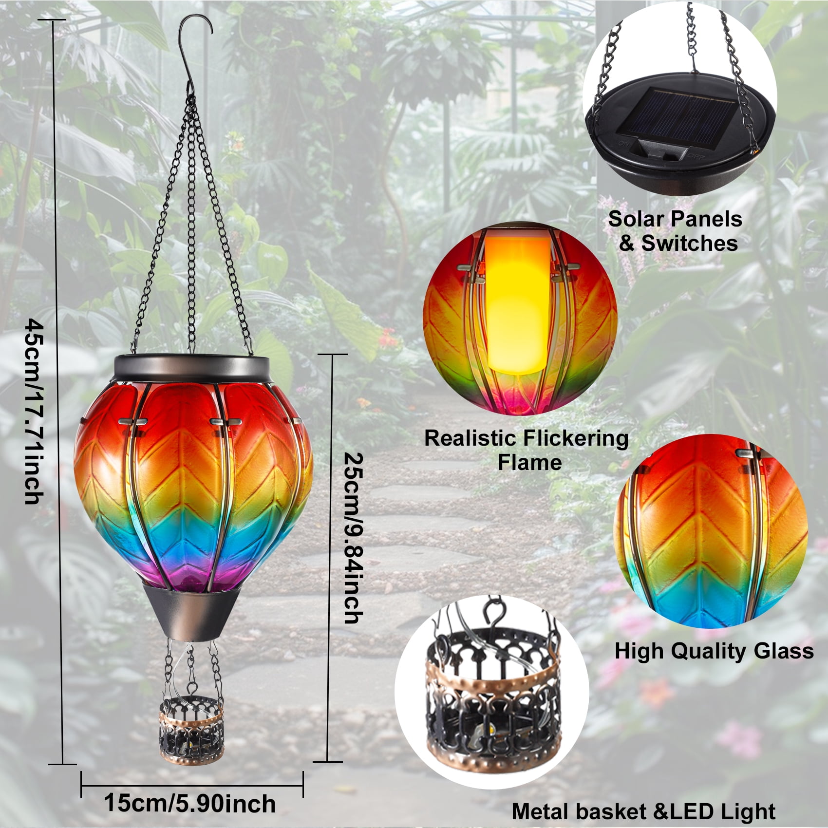 Hot Air Balloon Solar Lantern – Flickering Flame Effect, Waterproof Hanging Light For Garden, Patio, Yard, Parties & Christmas Decor