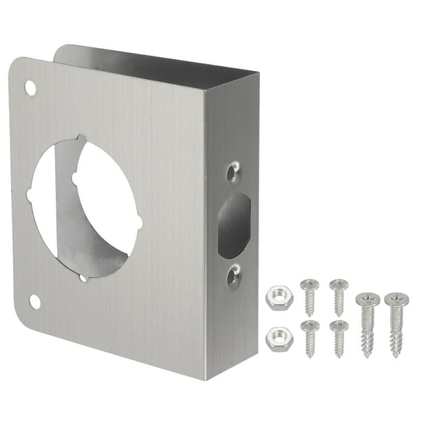 Placa de refuerzo para puerta Uxcell para reparación y refuerzo de puertas, 1 juego para puerta de 1-3/8" de grosor, tamaño 4-1/2", plata