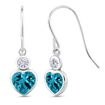 Gem Stone King 14K White Gold Earrings Heart Shape Topaz and Moissanite (1.30 Cttw)