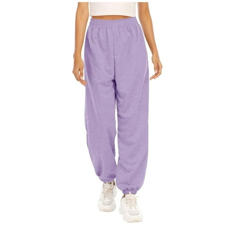 Ganfancp Women Sweatpants Clearance Sale! Women Sweatpants High Waist Sweatpants Solid Color Plus Size Sweatpants Fashion Straight Leg Corset Trousers Leisure Pants Purple M