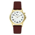 thumbnail image 2 of Bandni Mens Glow Watch - Leather Quick Release Band - 38mm Analog Men's Easy to Read Watch with Light, Light Up Watches, Quartz, White Dial, Big Numbers, Glow in Dark Hands - Gold Tone / Burgundy, 2 of 6