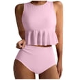 thumbnail image 3 of Aboser Womens Crop Tankini Swimsuits with Padded Peplum Swim Top with Buttom Bathing Suit Tummy Control Two Piece Tankinis Set Boho Ruffle Hem Beachwear, 3 of 8