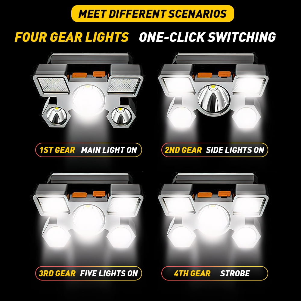 5PACK 5 LED Beads Headlamps,Waterproof Led Headlamp Rechargeable,Super Bright 4 Modes 12h Long Lasting Battery Life Led Headlamp Flashlight for Camping,USB Cable Included,Gold