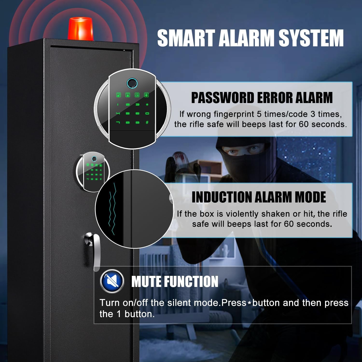 57.09" Biometric Fingerprint Gun Safe, Quick Access 5-8 Gun Cabinet for Gun and Pistols with LCD Screen Keypad, Mute Function and Dual Alarm System