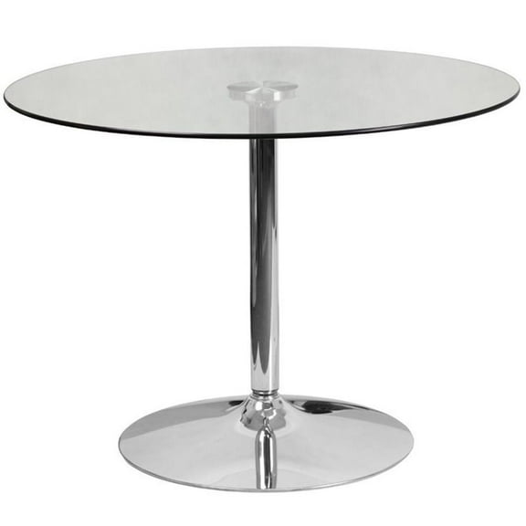 Bowery Hill Contemporary 39.25" Round Glass Top Dining Table