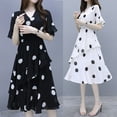 thumbnail image 2 of Robe Femme à Manches Courtes Mode Simple à Pois Jupe Trapèze Taille Haute à Col en V Robe Chandail, 2 of 6