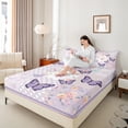 thumbnail image 4 of Homewish Purple Butterflies 4-Piece Full Size Sheets for Female Men,Chic Floral Rose Bed Sheets,Polka Dots Lightweight Sheet Sets,Microfiber Bedroom Decor, 4 of 7