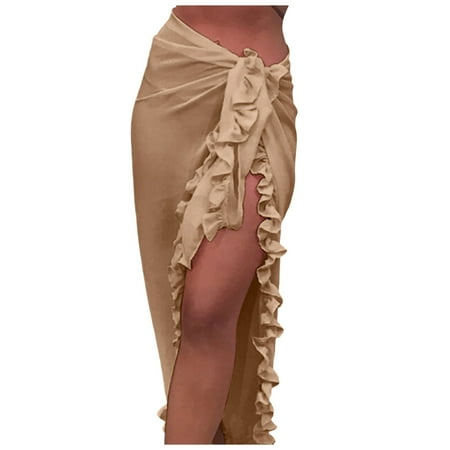 XVJRHAK Skirts for Women Trendy Summer Women s Long Cage Cover Up Women s Models Translucent Swimsuit Wrap Swimsuit Skirt Beach Bikini Coverup (Khaki One Size)