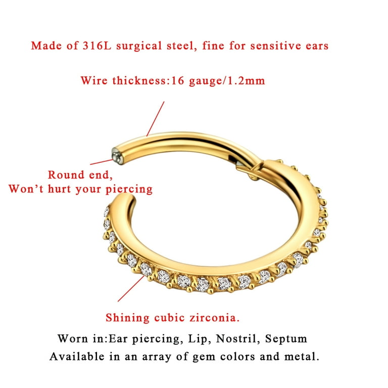 Gold Cartilage Earring Hoop 16 Gauge Cartilage Earrings for Women 16g Earrings for Conch Ear Lobe Rook Piercing Surgical Steel Helix Earring 14mm
