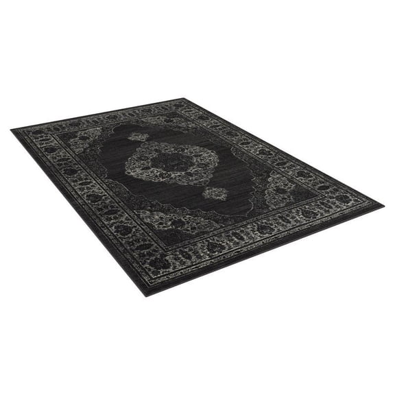 Allstar Rugs 8'x10' Rectangle Persian Kashan Cotton Rug Graphite Gray/Ivory