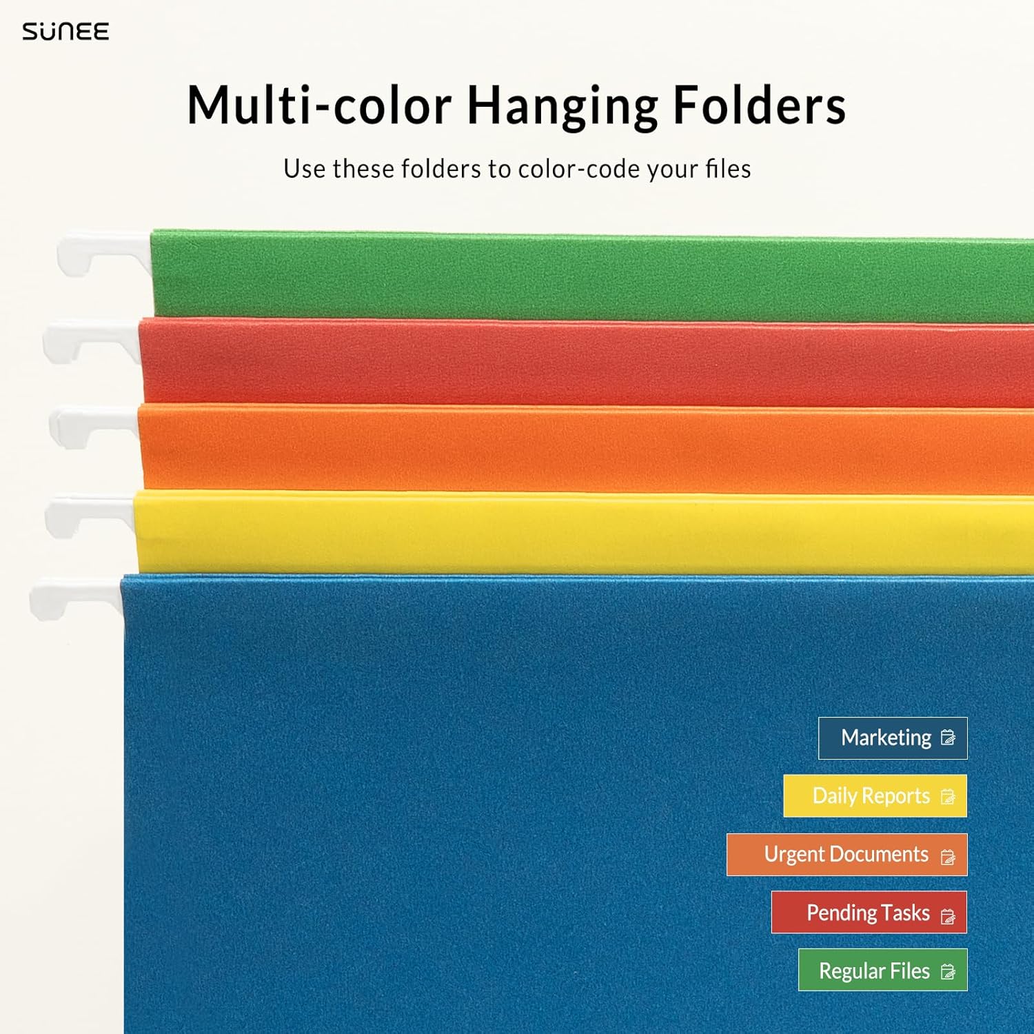 Hanging File Folders Assorted Colors, 25 Pack File Folders Letter Size with 1/5-cut Tabs, Stay Organized for Your Home and Office Bulk File and Documents