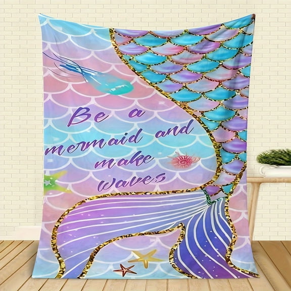 Mermaid Scale Flannel Fleece Throw Blanket Contemporary Style All-Season Digital Print Soft Warm Cover for Bed Chair Car Sofa Home Travel Hiking and Camping 200-250g