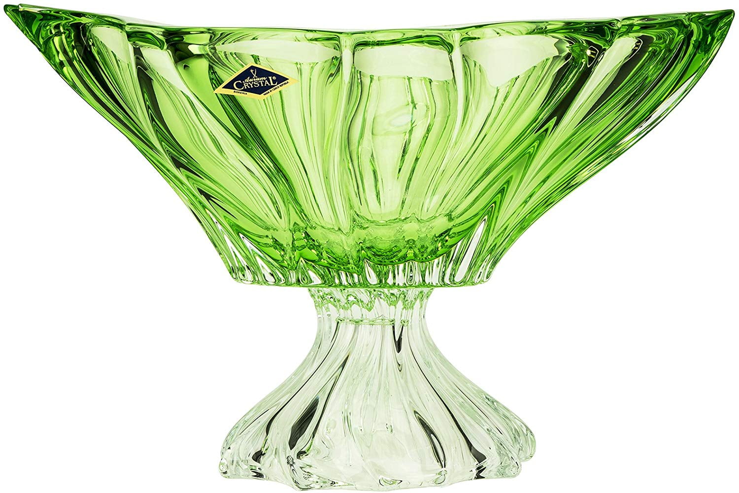 Aurum Crystal AU52043, 13Inch Green Plantica Crystal Fruit Bowl on a