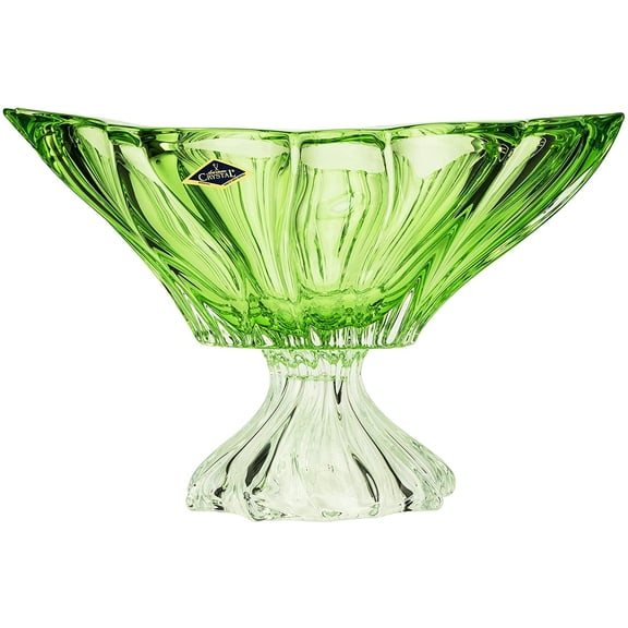 Aurum Crystal AU52043, 13-Inch Green Plantica Crystal Fruit Bowl on a Stem, Decorative Centerpiece Wedding Gift Platter, Clear Czech Crystal Footed Deep Plate, Bohemian Crystal