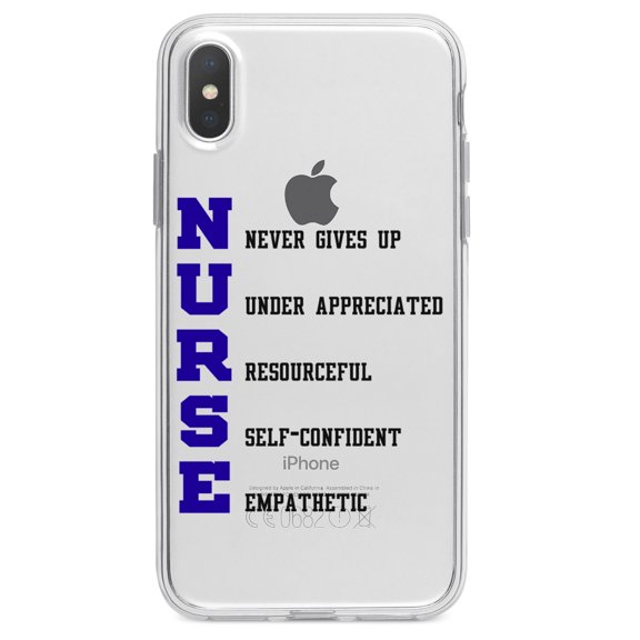 DistinctInk Clear Shockproof Hybrid Case for iPhone XR (6.1" Screen) - TPU Bumper Acrylic Back Tempered Glass Screen Protector - Nurse Never Gives Up