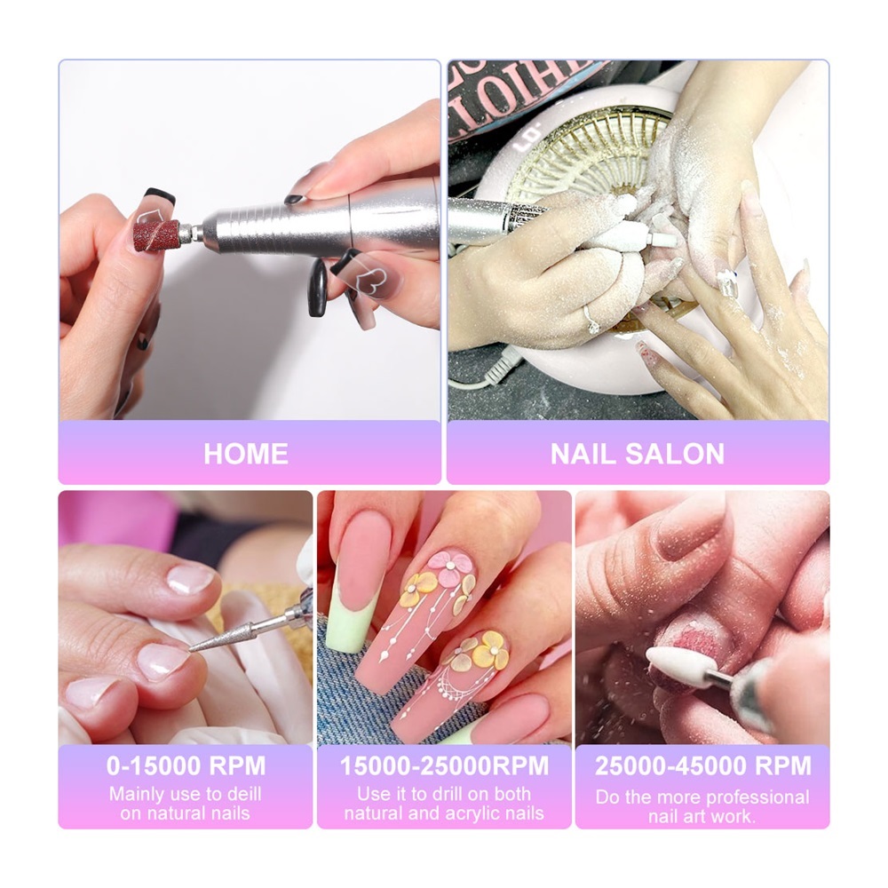 45000RPM Electric Nail Drill Machine Professional Nail Drills for Gel Nails Polish Rechargeable Portable Nail File Manicure Tool