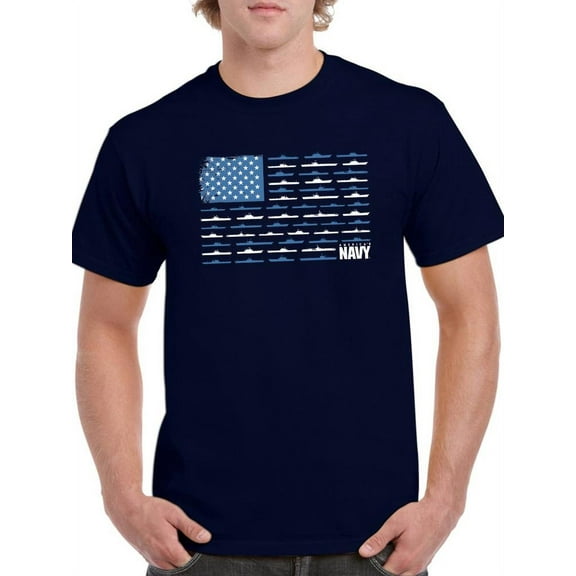 US Navy Mens Graphic Tee Navy - Ships And Flag 100% Cotton Classic Fit
