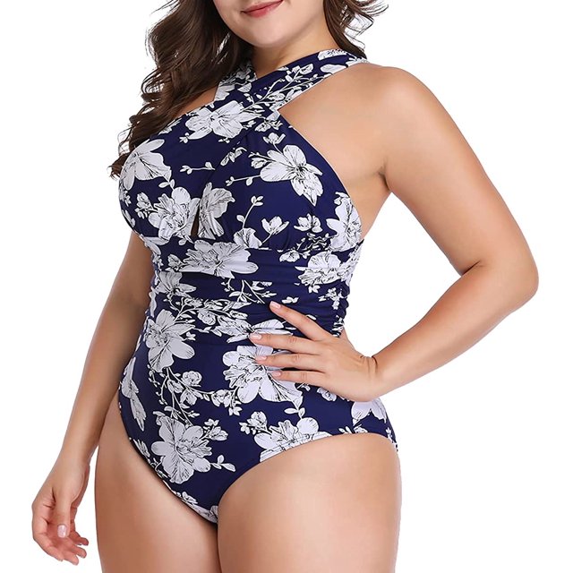 Women's Swimsuits One Piece Tummy Control Front Cross Backless Swimsuit Bathing Suit