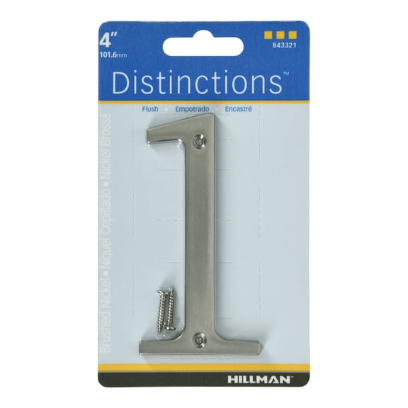 Distinctions House Number 1, 4" x 2.5", Zinc, Nickel Finish, 1 Pack