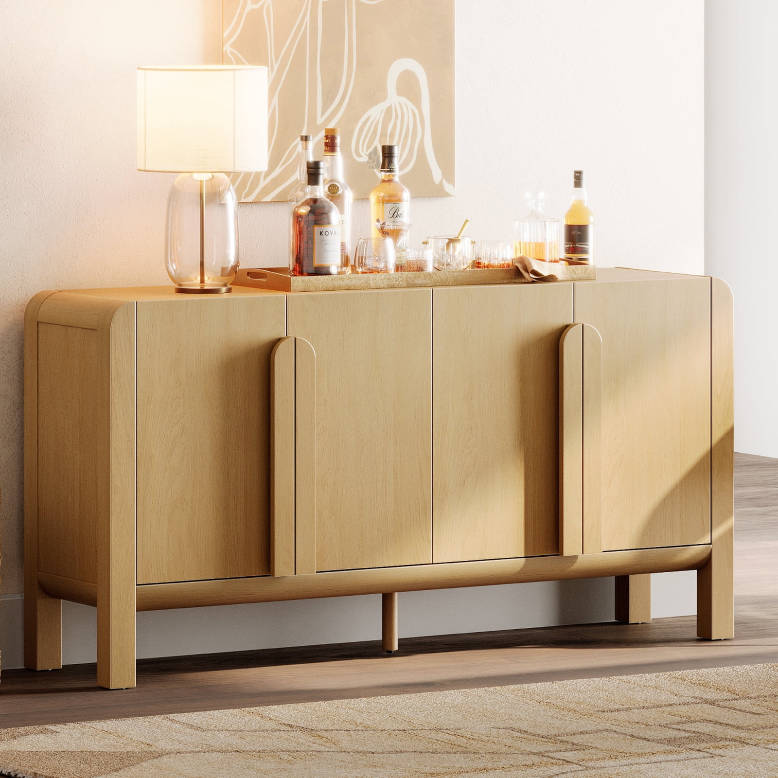 Modern 63" Wooden Sideboard Buffet Cabinet with Storage, Mid-century Credenza with Doors and Adjustable Shelves for Kitchen Living Room, Dining Room
