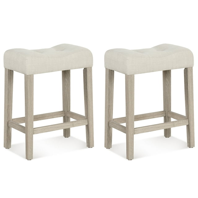Gymax 24'' Bar Stools Set of 2 w/ Footrest Rubber Wood Frame for Kitchen Island