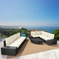 thumbnail image 2 of GDF Studio Beach Outdoor 8 Piece Sectional with White Cushions and Grey Wicker, 2 of 19
