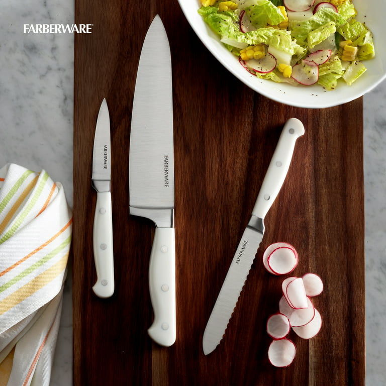 Farberware Professional 3-Piece Forged Triple Rivet Chef Knife Set Razor Sharp Kitchen Knives White