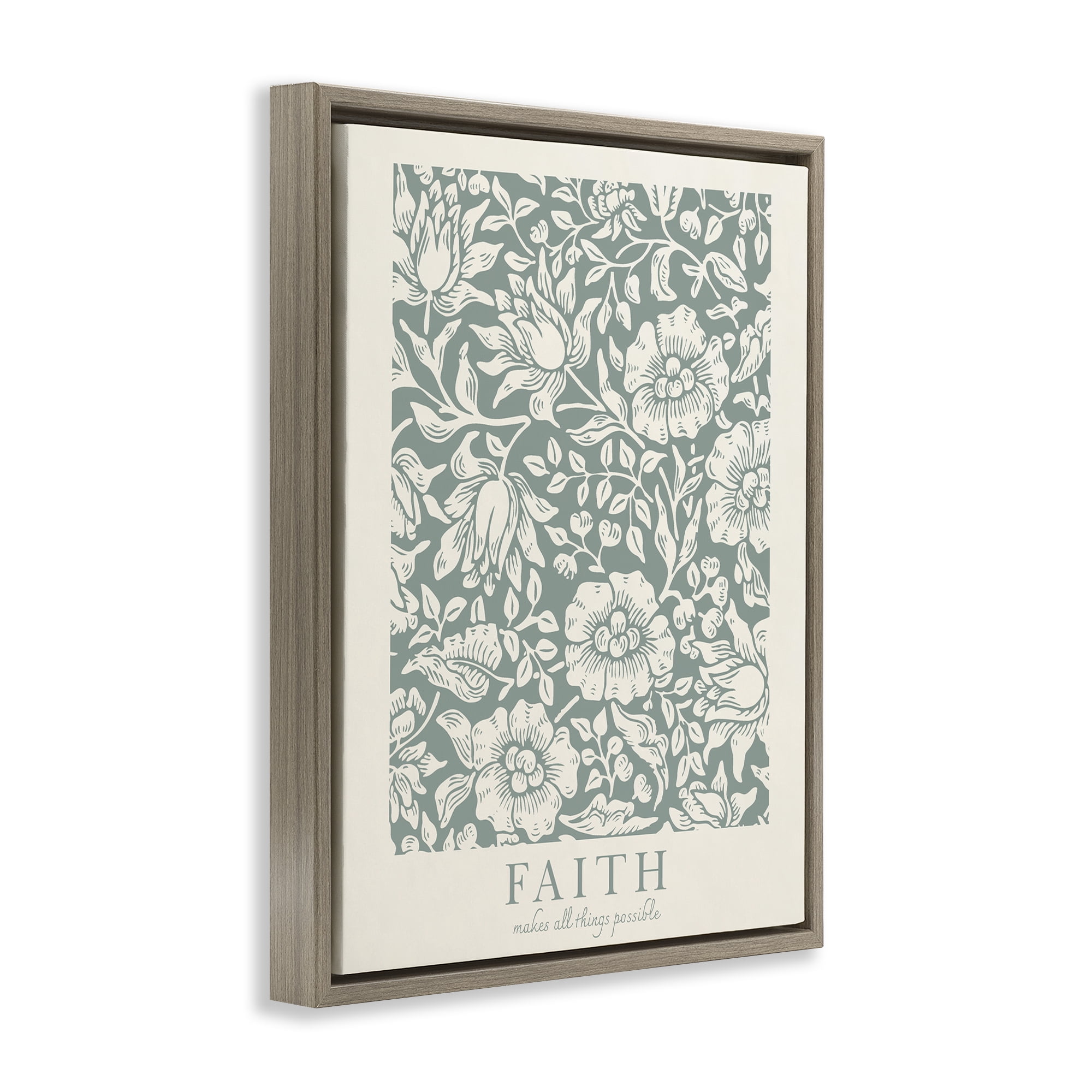 Stupell Industries Faith Quote with Floral Pattern Brown Framed Floater Canvas Wall Art, design by Wild Apple Portfolio