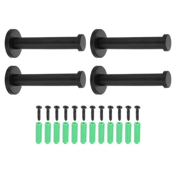 Uxcell 4 Pcs Stainless Steel Bathroom Towel Hooks, 4.1x0.7 Inch Heavy Duty Robe Coat Hooks Round Wall Mounted Hook with Screws for Bedroom Kitchen Closet Cabinet, Black