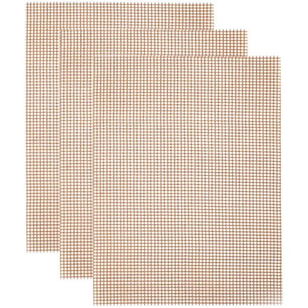 malla antiadherente para barbacoa, malla para asar, duradera, resistente al calor, fácil de limpiar para asar carne, verduras, mariscos, hornear, hornear, horno (40 * 33) marrón 3 piezas