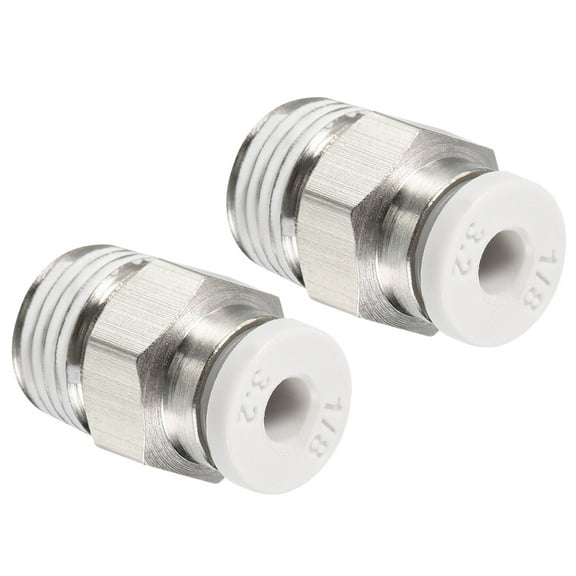 G1/8 Push to Fit 3mm OD Hose Connect Fittings, 2 Pack, White & Silver Tone