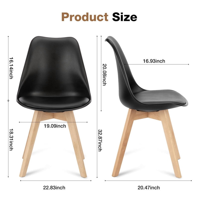 BEAUTYPEAK Dining Chairs Set of 4 PU Leather Upholstered Side Chairs with Padded Seats Solid Wood Legs Modern Accent Chairs, Black