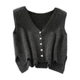 thumbnail image 3 of Chaleco tipo suéter para mujer, cuello en V, jerséis cómodos y modernos, camisetas sin mangas, chaleco sin mangas Gris, 3 of 8