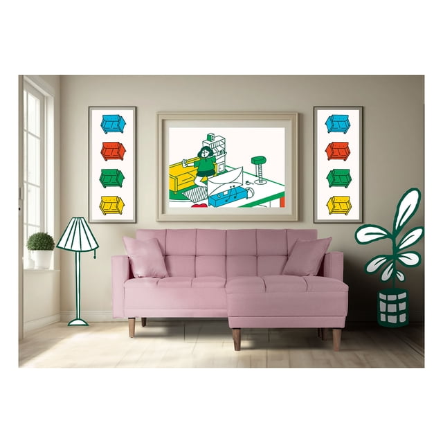 Sala Modular Sofá Cama Reversible Makora de Lino Palo de Rosa Modelo Mykolo