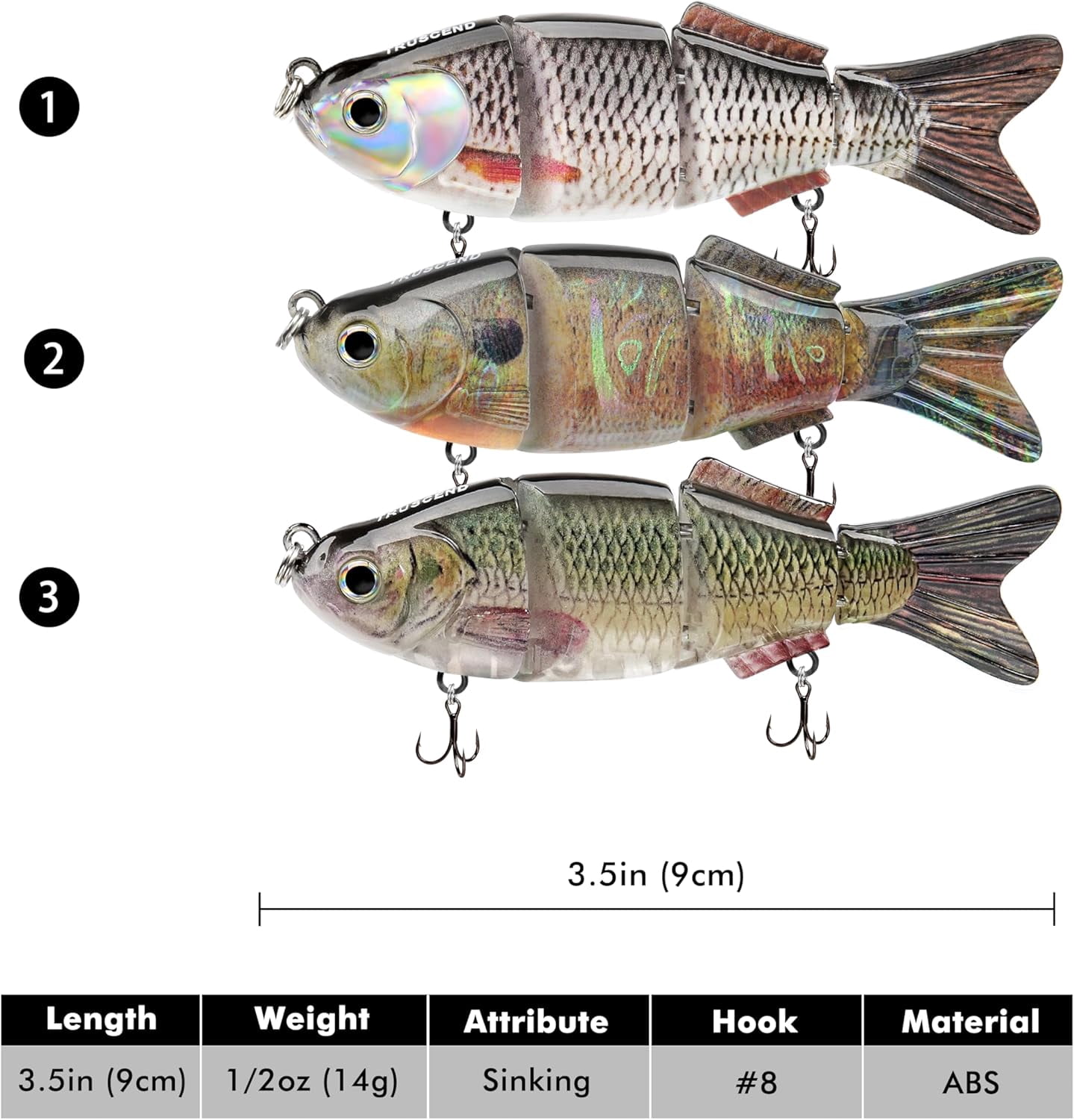TRUSCEND Easy Catch Swimmax, Magic Noisy Turbulent Wiggling and Vibrating Actions for More Bites, Segmented Swimbait Jointed by Dyneema Strongest Fiber, Lifelike Fishing Lures for Family Fishing