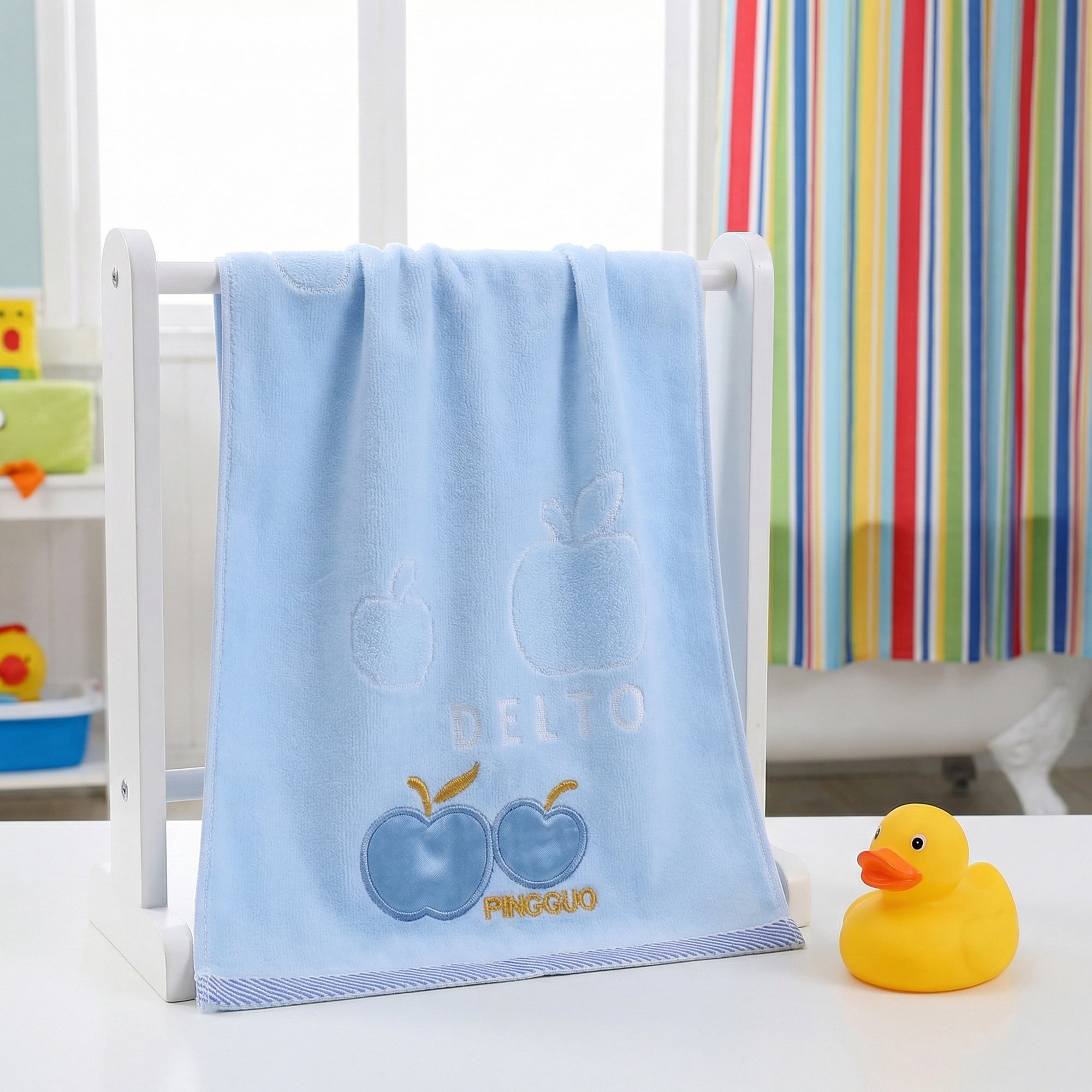 Unique Bargains Cartoon Embroidered 29" x 13" Soft Absorbent Hand Towels Blue 4pk