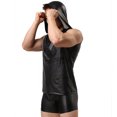 thumbnail image 4 of Men Leather Hooded T-shirt, Shiny Soft Leather, Sleeveless, Male Shaping Tank Vest, 4 of 7