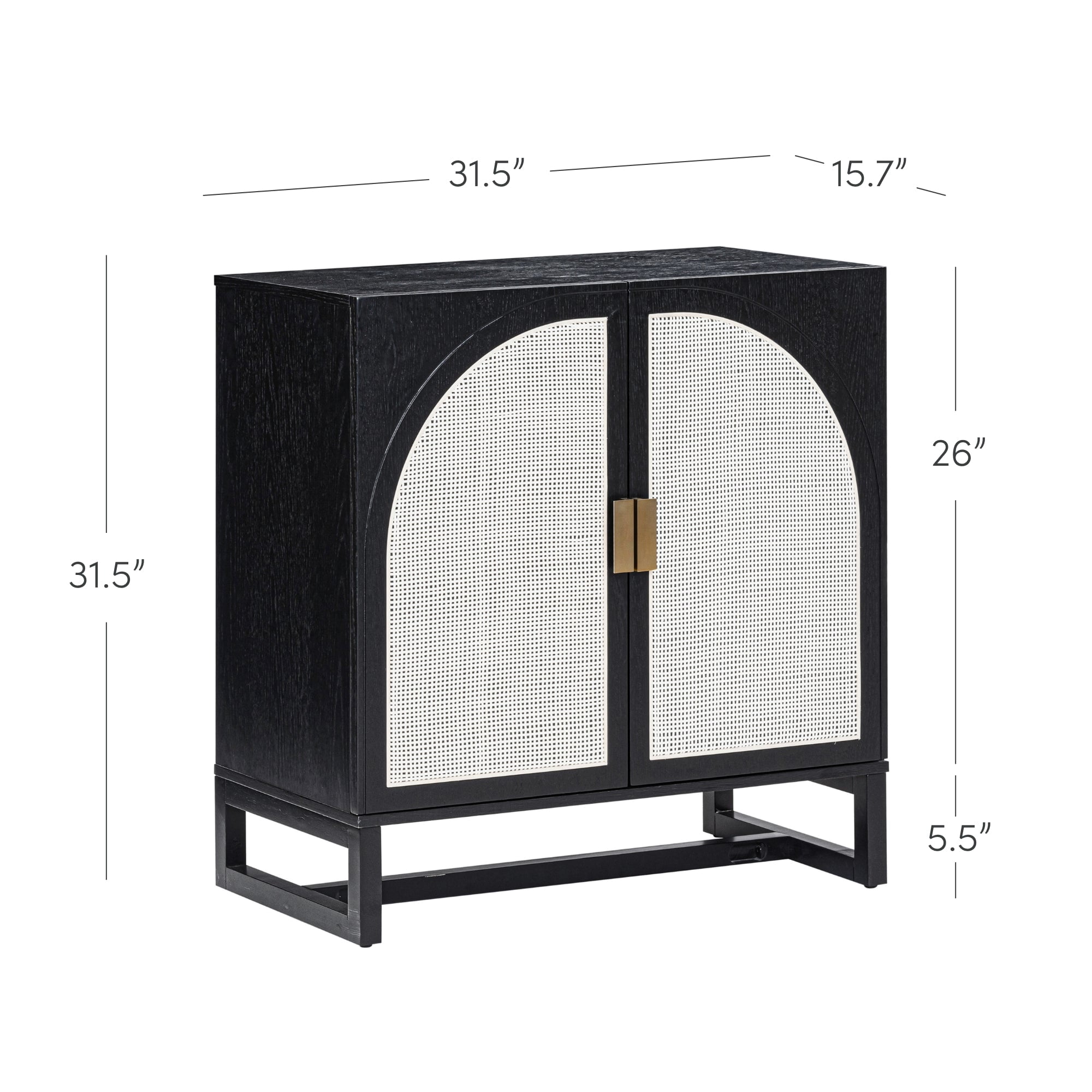 Nathan James Paxton Boho Wood Storage Cabinet with Doors, Small Storage Cabinet for Living Room or Kitchen with Rattan Door Details, Black Oak