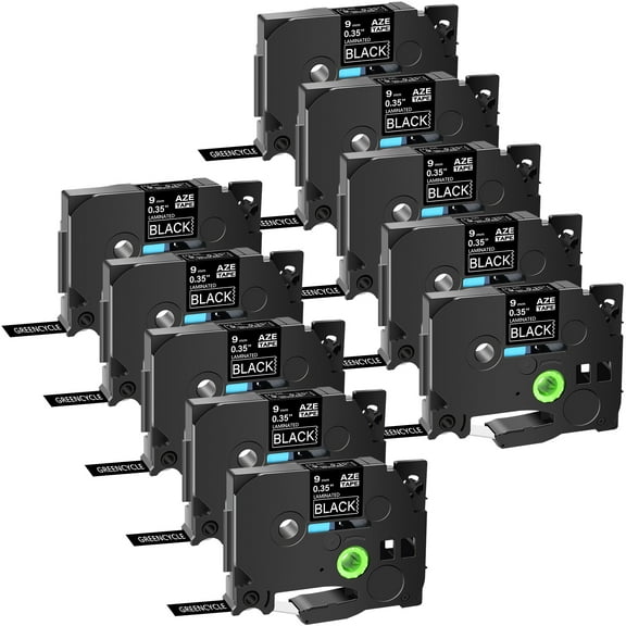 GREENCYCLE 10PK Compatible for Brother P-touch White on Black 9mm 8m TZ TZe TZe-325 TZ-325 TZe325 TZ325 Laminated Label Tape