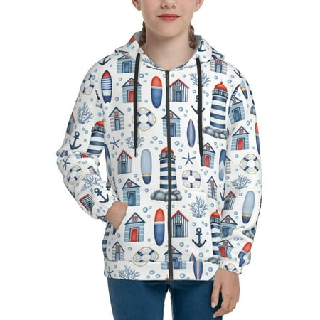 

Hoodies for Teen Girls Boys anchor Lighthouse Surfboards vintage Long Sleeve Youth Kids Essentials Zip Up Hoodie Lghtweight Fashion Hoodies & Sweatshirts Jacket Fall Winter Outfits Tops