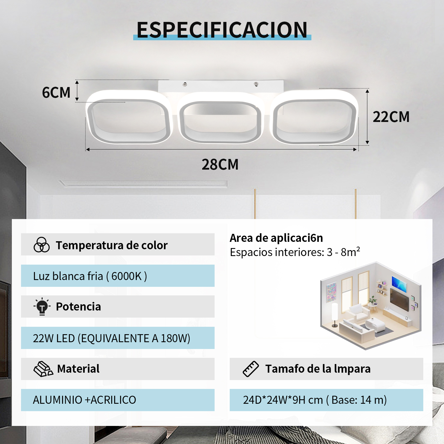 ADISUN LED Flush Mount Ceiling Light Modern Square Ceiling Lamp Lighting Fixture for Hallway Bedroom Kitchen Office Living Room Triple Square Cool White Light, White