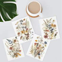 PixonSign Farmhouse Adhesive Wall Art Modern Dried Flower Exhibition Posters, Set of 4 Colorful Wildflowers Botanical Illustrations Wall Decor, Floral Canvas Prints for Home Decor -