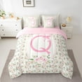 thumbnail image 2 of Castle Fairy Teens Boys Girls Bowknot Personalized Initial Q 7Pcs Bedding Comforter Set,Chic Flower Rose Queen Bedding Sets Super Cozy,Dreamy Princess Queen Sheet Sets,Microfiber Bedroom Decor, 2 of 8