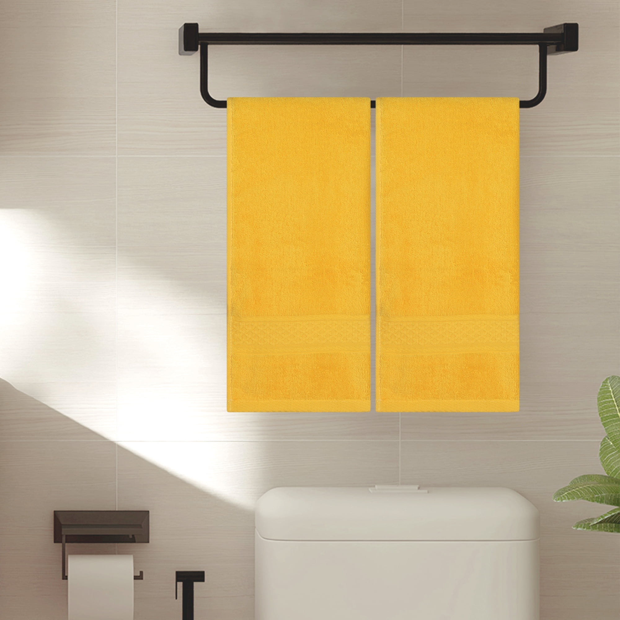 Unique Bargains 4 Pcs Solid Soft Hand Towel Yellow/Navy Blue 13" x 30"/14" x 30"