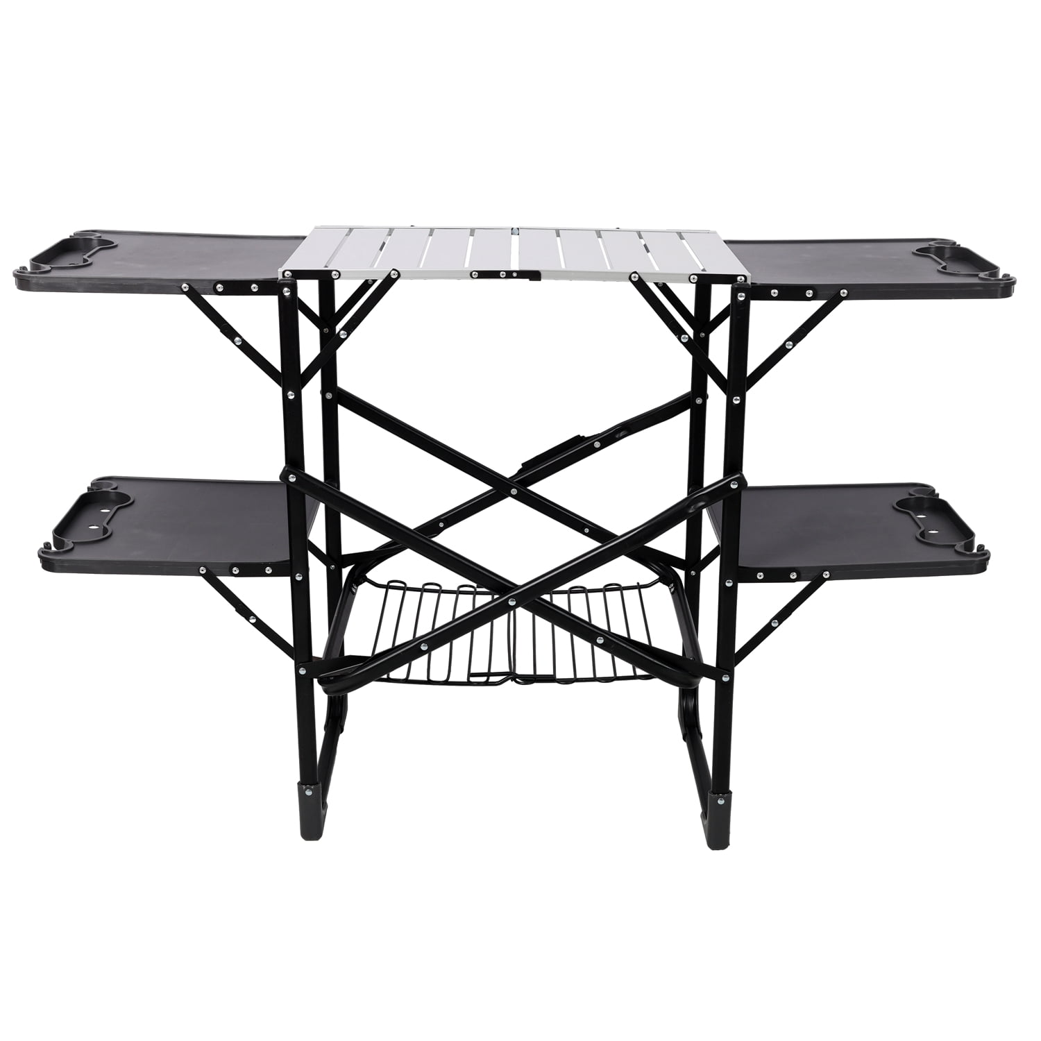 Folding Camping Kitchen Table with 4 Side Tables and Storage Rack