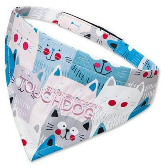 Pet Life BN6BLSM Touchdog Head-Popper Fashion Designer Printed Cloth Hook & Eye Dog Bandana, Blue & White - Small