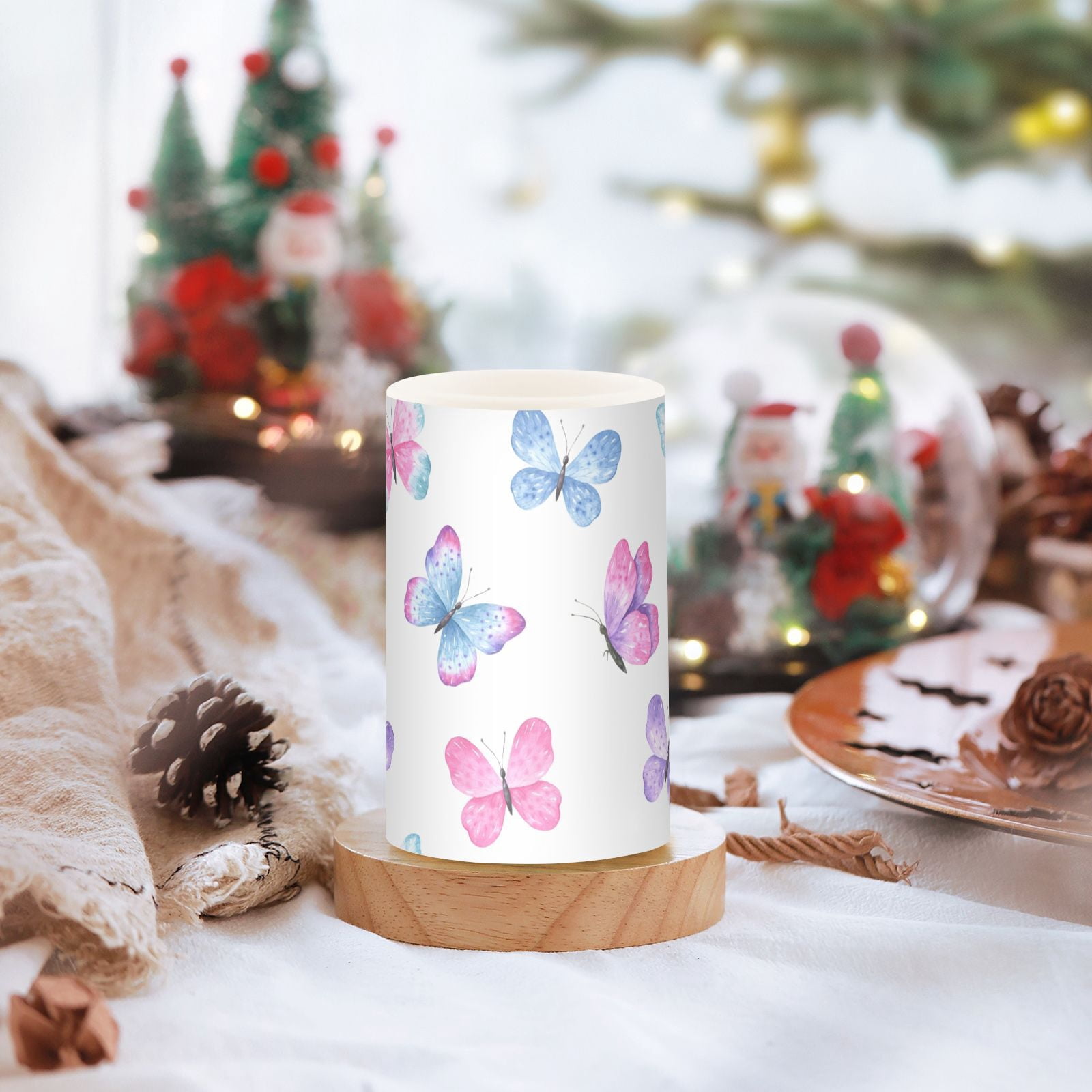 Cute Pink Butterfly in White 2 PCS LED Flickering Flameless Candles with Remote Control Realistic 3D Wick LED Window Candles Sets for Wedding Table Home Decoration Gifts