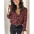 thumbnail image 1 of Seyurigaoka Lady Long Sleeve Tunic Pullover Casual Plus Size V Neck Tops Blouse, 1 of 5