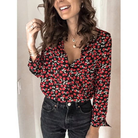 Seyurigaoka Lady Long Sleeve Tunic Pullover Casual Plus Size V Neck Tops Blouse